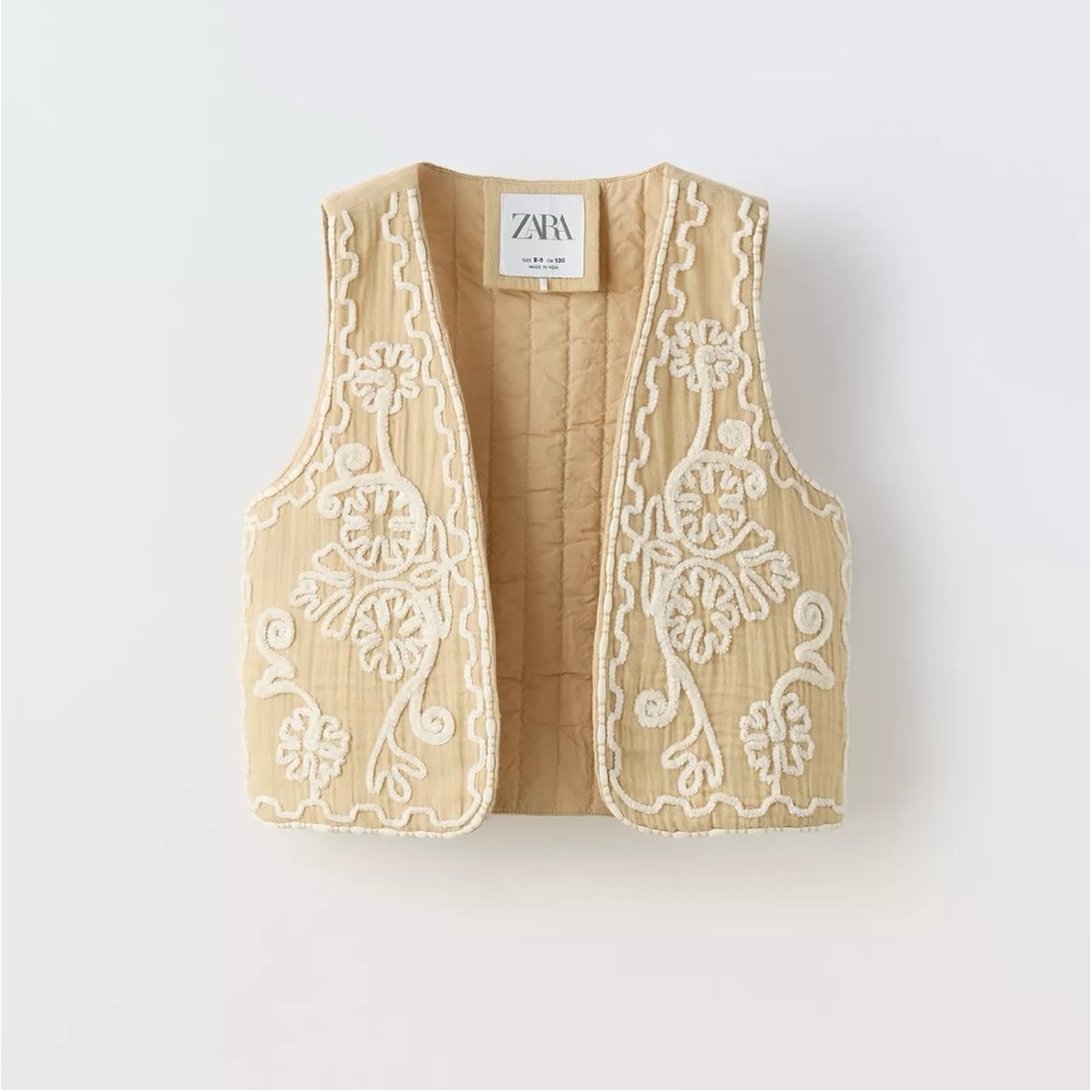 Zara Beige Embroidered Vest size 11-12 years NWT